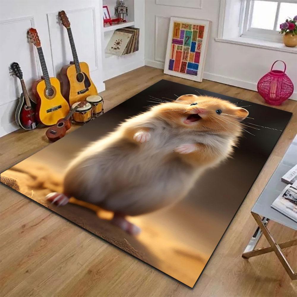 Adorable Smiling Hamster Cartoon Style Patterned carpet, suitable as a non slip play mat for the living room and bedroom sofa