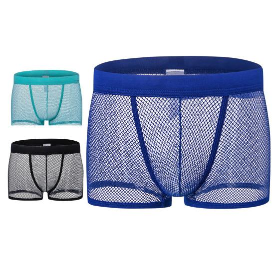 Soutong Men Underwear Hollow Out See Through Sexy Low Waist Breathable Boxer Underpants for Bathroom