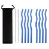 Wavy Glass Straws 11pcs Multicolor Reusable Glass Drinking Straws with Black Pouch for Drinking Beverages Coffee Milk Tea