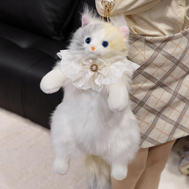 Soft Cartoon Cat Plush Stuffed Toy Kawaii Simulation Cat Plush Bag Fur Doll Toy Home Decoration Toy Birthday Gift