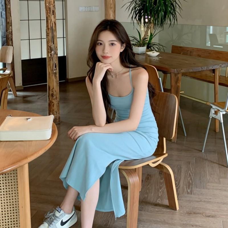 French Vacation Style Sleeveless Suspender Dress Beautiful Hot Girls Wear A Temperament Dopamine Thai Long