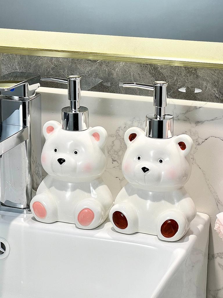 Ceramic teddy bear hand sanitizer press bottle bathroom shampoo and shower gel dispenser bottle bathroom soap dispenser