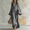 Women's High Neck Long Sleeve Dress with Bell Sleeves and Waist Tie