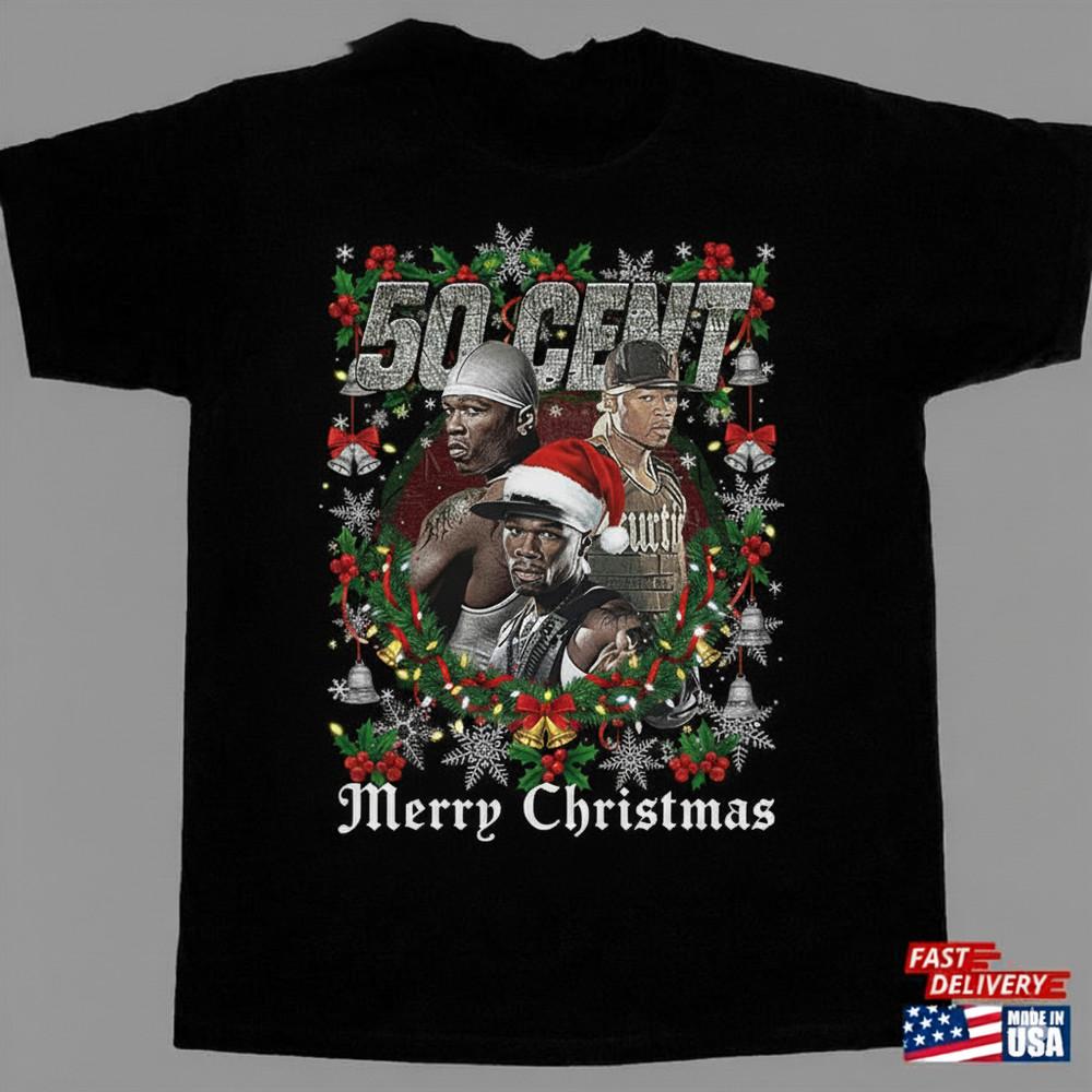 Редкий!! Рождественская футболка с рэпером 50 Cent Классическая унисекс S-5XL PN195 Унисекс футболка M
