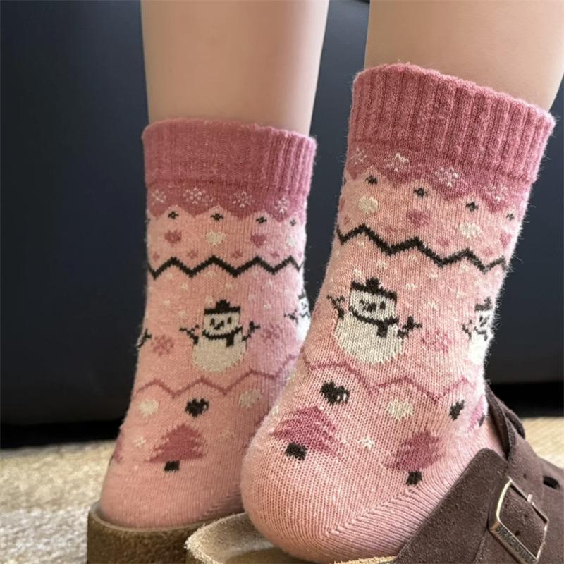 Wool Socks Children'S Snowman Christmas Tree Thickened Warm Tube Socks