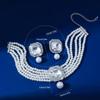 Pack Of 1 Set Elegant Multilayer Faux Pearls And Geometric Crystal Necklace and Earrings Set For Women Lady