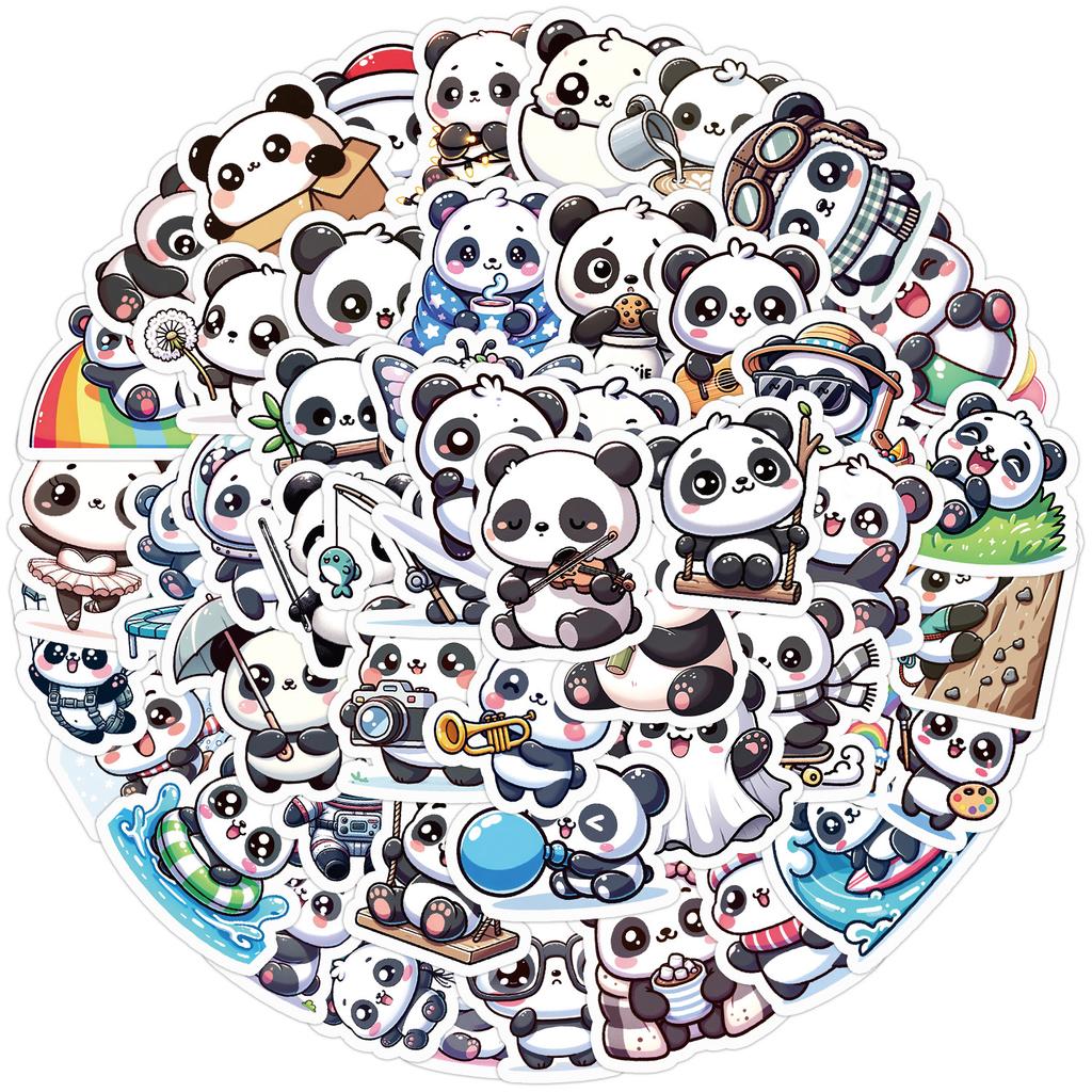 50 Panda Style Graffiti Stickers Ins Style Children's Cute Hand Account Stickers Water Cup Mobile Phone Waterproof Creative Stickers