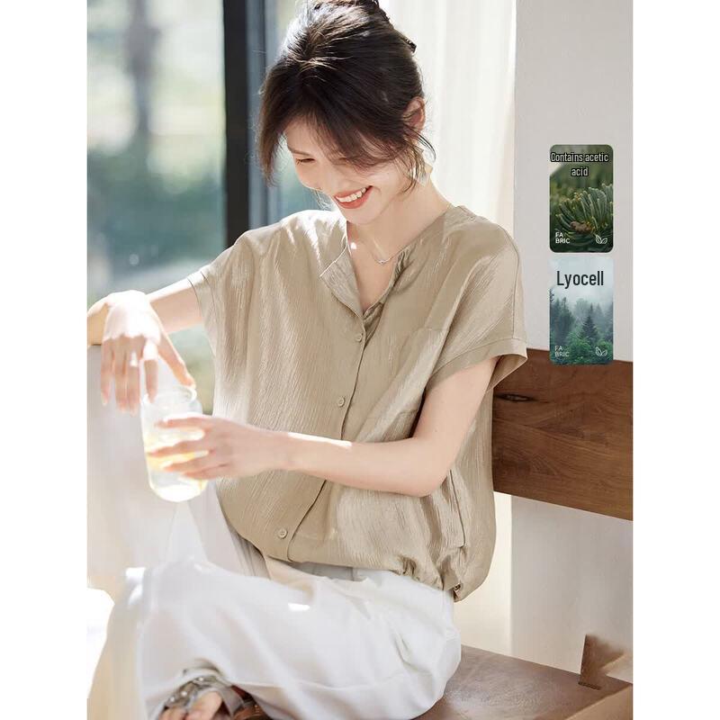 XWI Women s Relaxed Acetate Short Sleeve Blouse S