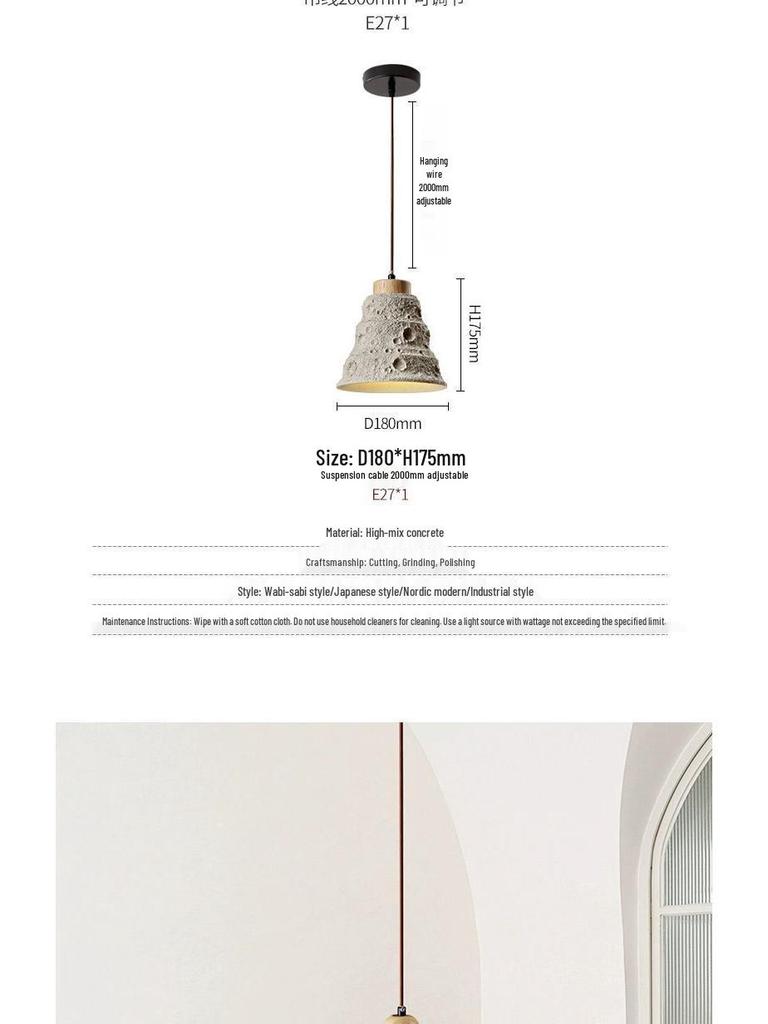 Japanese Wabi-Sabi Yellow Travertine Pendant Light, Retro Mid-Century Style for Bedroom, Homestay, or Restaurant.