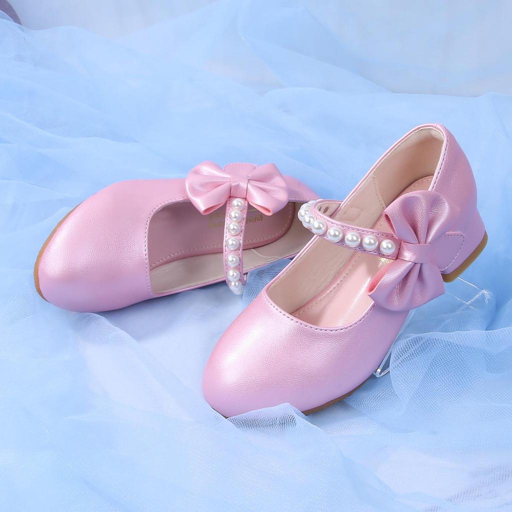 Girls' Soft-Soled Leather Dress Shoes, White Princess Performance Heels