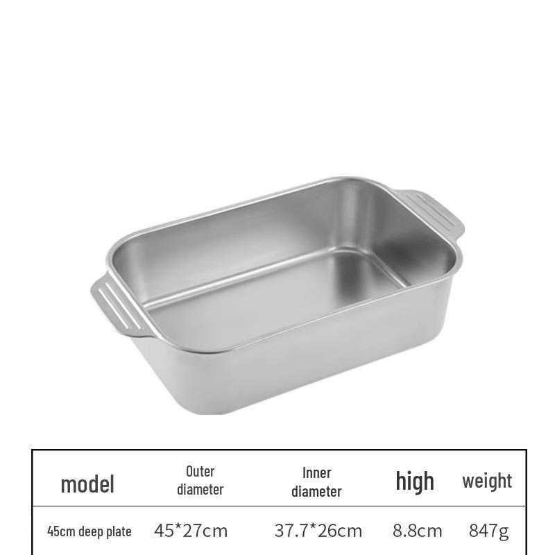 Korean 304 Stainless Steel Grilled Fish Pan, Rectangular Baking Tray with Double Ears for Serving Rice and Vegetables
