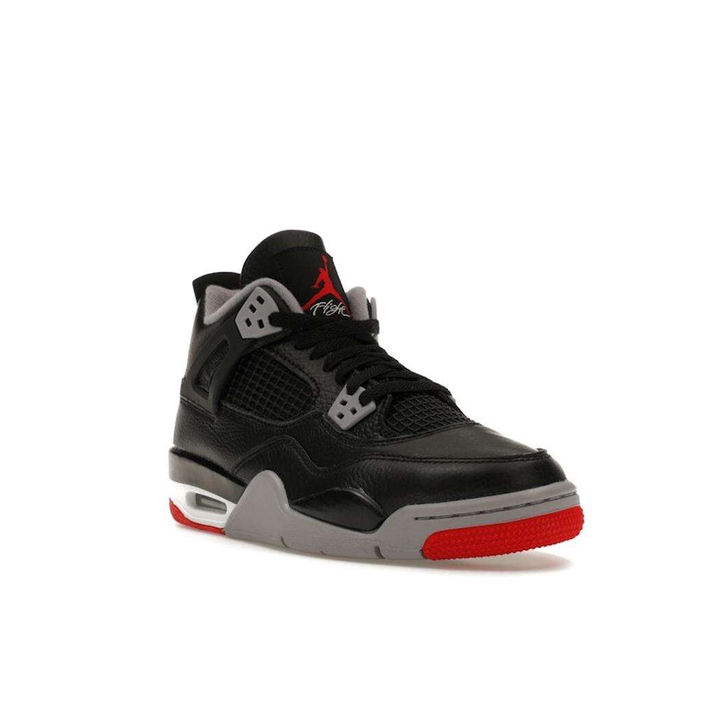 Air Jordan 4 Retro GS Bred Reimagined Kids Sneakers Black Fire-Red Cement-Grey FQ8213-006
