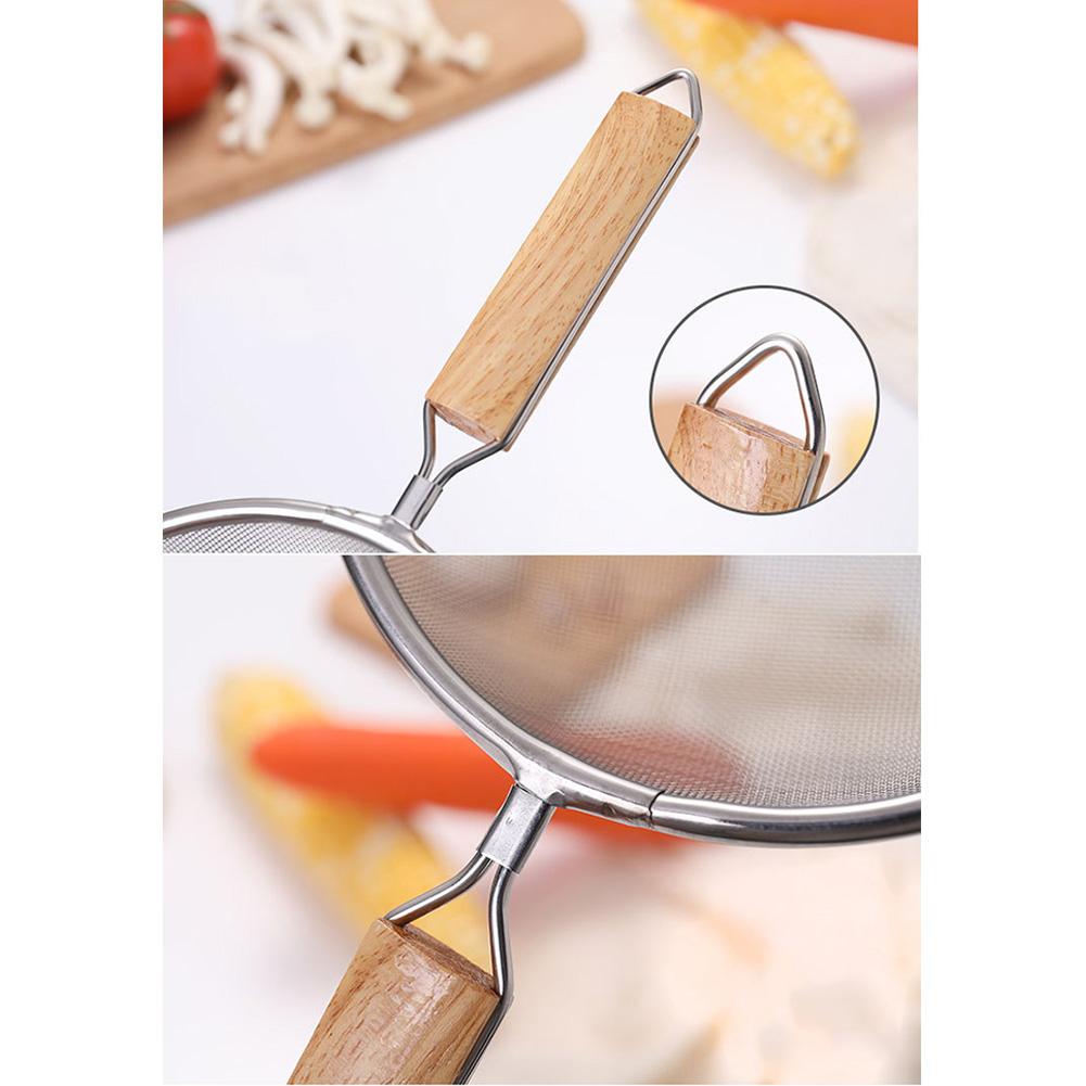 Stainless Steel Large Filter Screen with Wood Handle Deep Fried Scoop for Home Kitchen Cooking