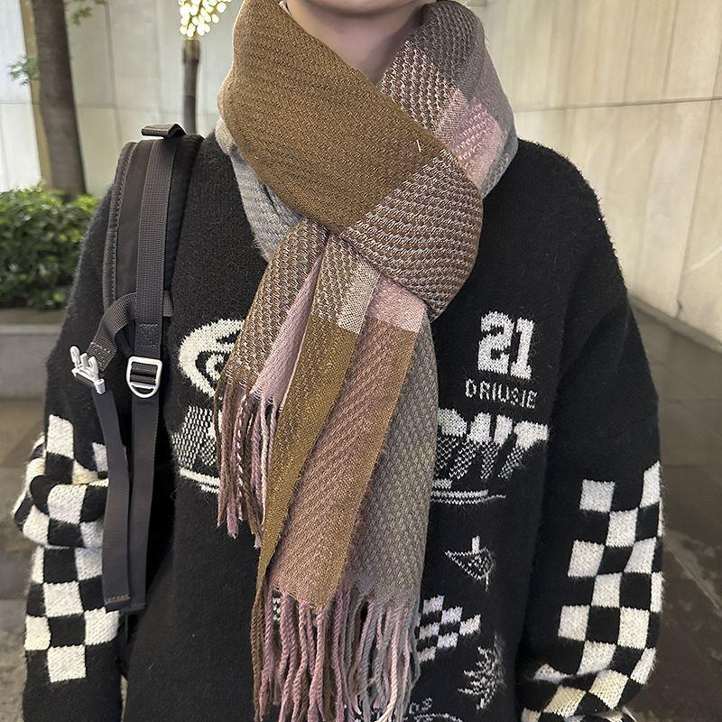 Preppy Style Couple Plaid Scarf Men & Women Neck Warmer Winter Warm Student Gift Dopamine Scarf