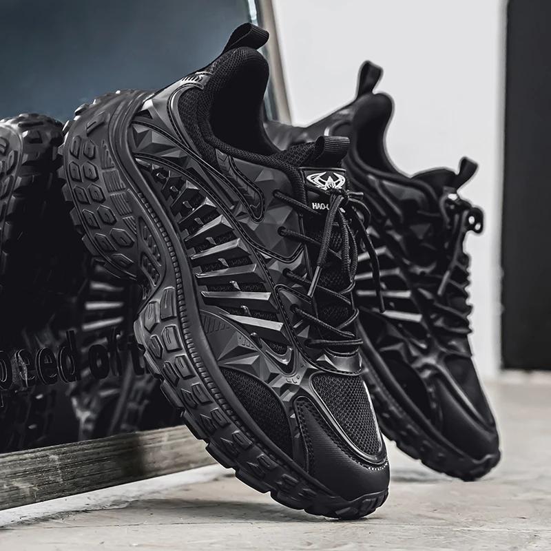 Ultra-light Thick-soled Men's All-season Drawstring Solid-color New Wear-resistant Tire-soled Casual Sports Running Shoes