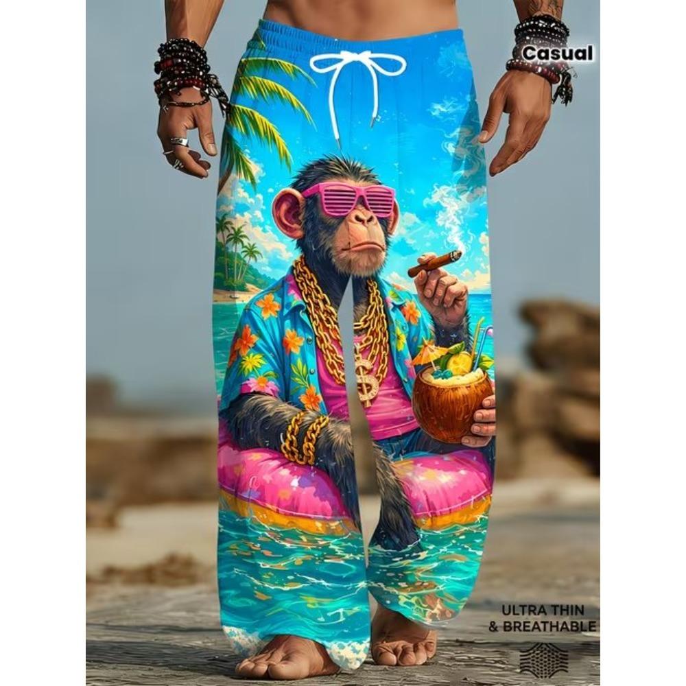 Men's 3D Retro Printed Baggy Casual Trousers, Elastic Drawstring Waist with Pockets, for Spring Summer Home Outdoor Vacation