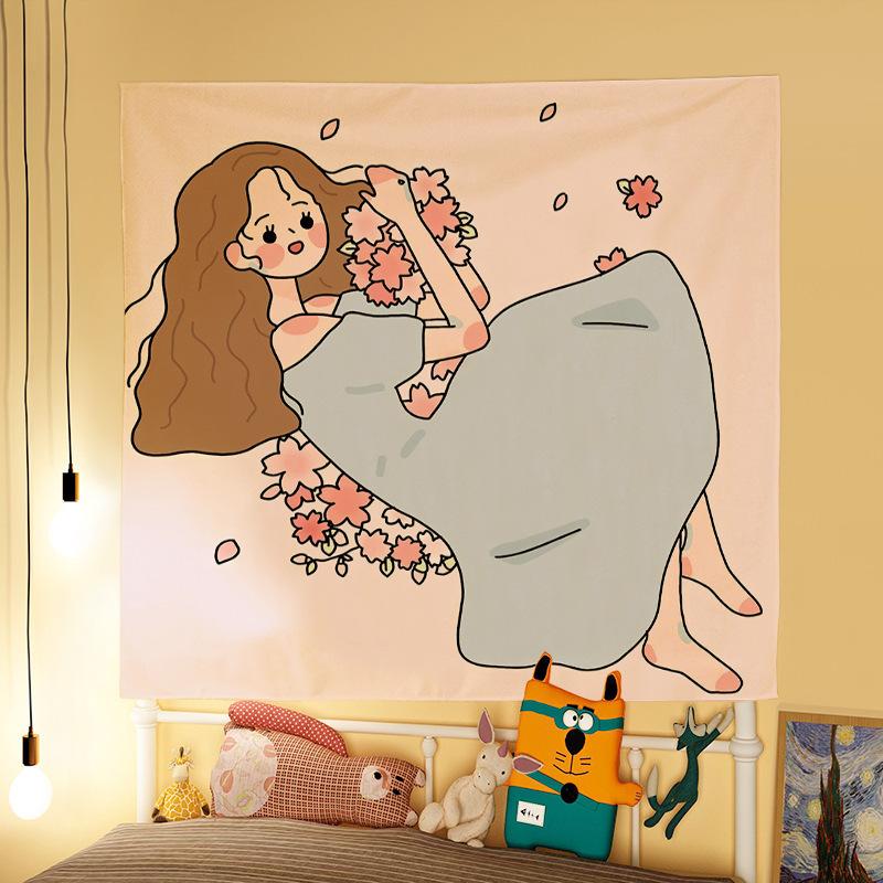 Charming Girl With Flowers Tapestry- Whimsical Wall Hanging For Home Decor, Perfect Gift For Those Who Love Cute