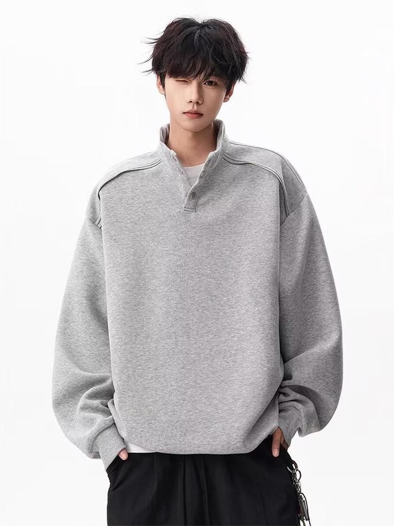 Men's Autumn Trendy Half-Zip Stand Collar Velvet Hoodie