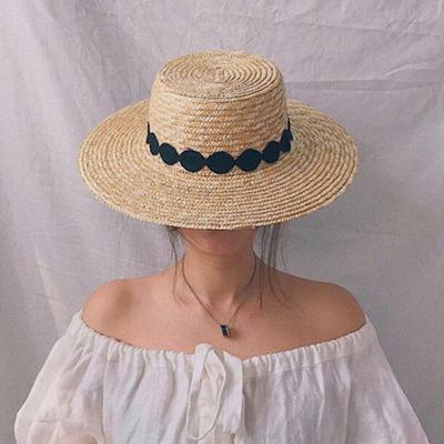 Sombrero de paja natural para mujer, sombrero de paja estilo canotier de Instagram con ala ancha, sombrero de playa estilo Panamá para el sol, para verano