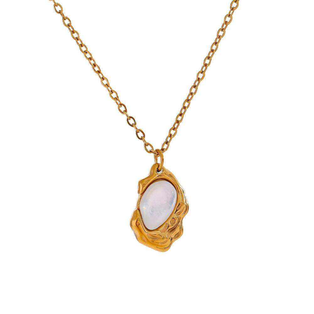 

Yhpup Chic Natural Stone Cast Small Pendant Necklace 18K PVD Plated Stainless Steel High-Grade Unique Daily Collar Jewelry Gift