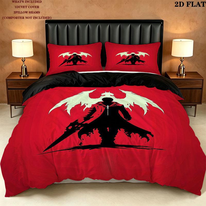 Devil May Cry Pattern Bedding Quilt Set Quilt Cover Pillowcase Home Birthday Gift(1 * duvet cover + 2 * pillowcase, without core)