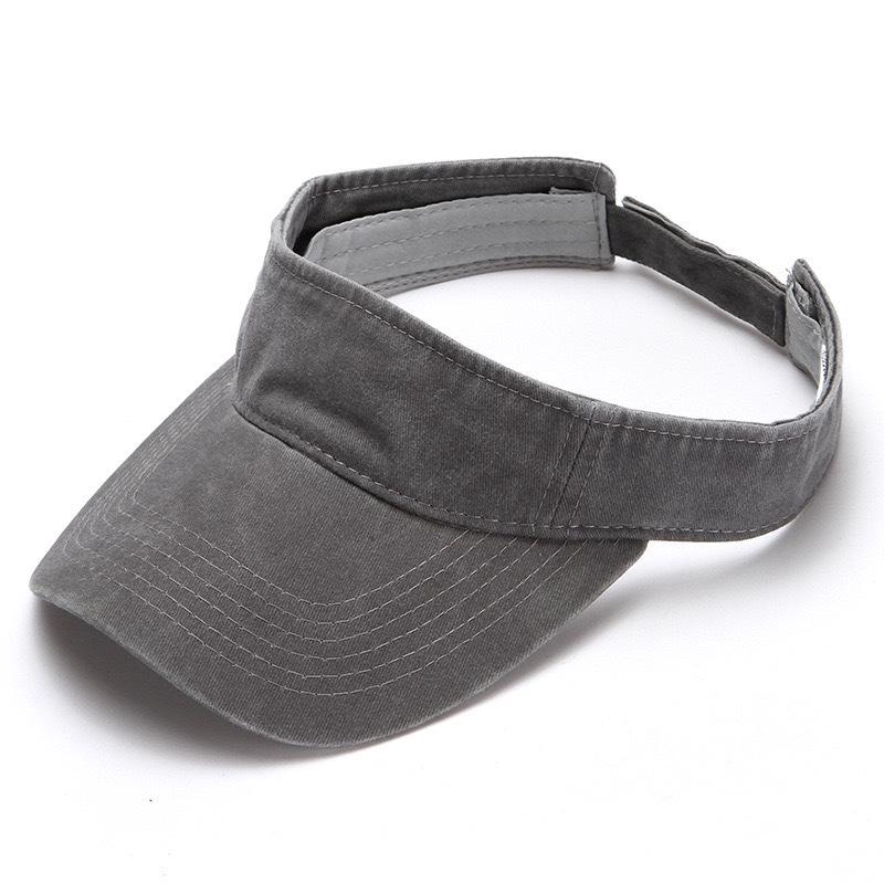 Unisex Wash Denim Embroidered Logo Visor Hat - Breathable Sun Protection for Sports