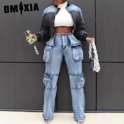 Mode Lässig Patchwork Multi-Pocket Organ Jeans und Hosen
