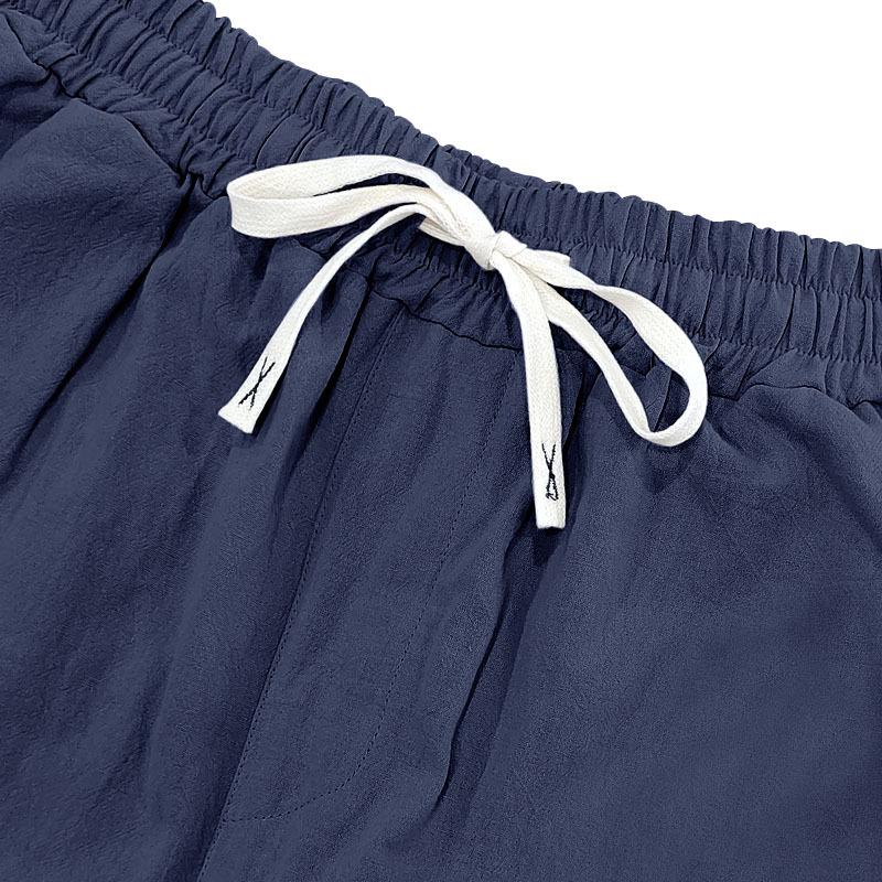 Herren Leinen Weite Beine Cargohosen Kordelzug Elastischer Bund Mehrere Taschen Freizeit Hosen
