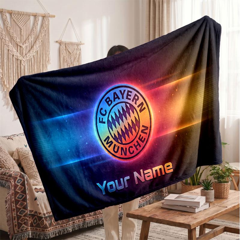 Coperta Personalizzata in Pile del Bayern Monaco con Logo Calcistico, Testo con Nome Personalizzato Morbida Calda Coperta da Divano per la Casa