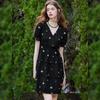 Elegant Contrast V-Neck Embroidered Mini Dress