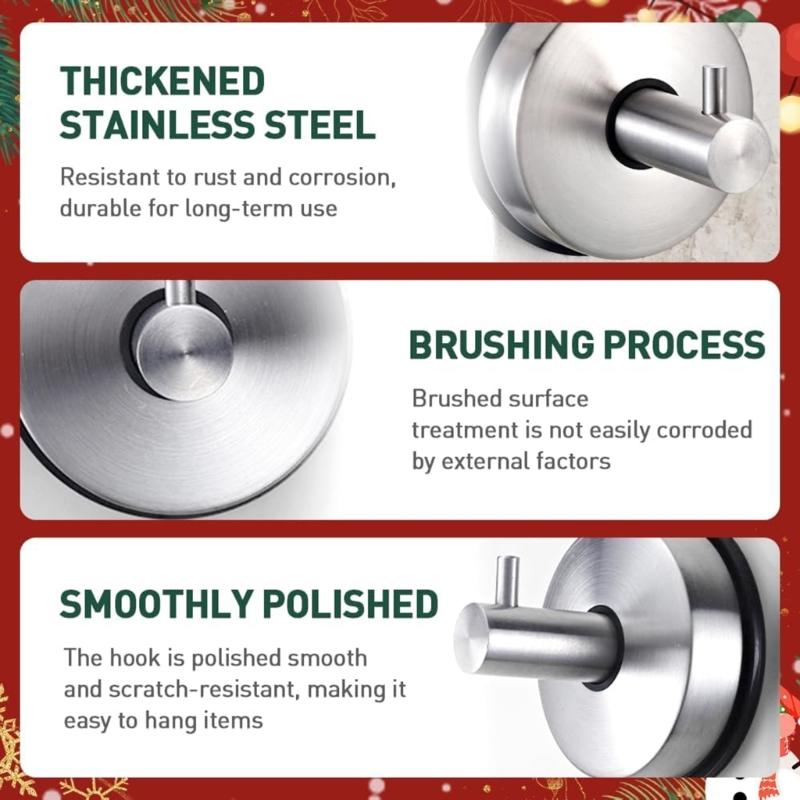 2Pcs Washable Wall Hooks For Bathroom Organization Glass Door Mounting Stainless Steel Hangers for Towels Keys Hats