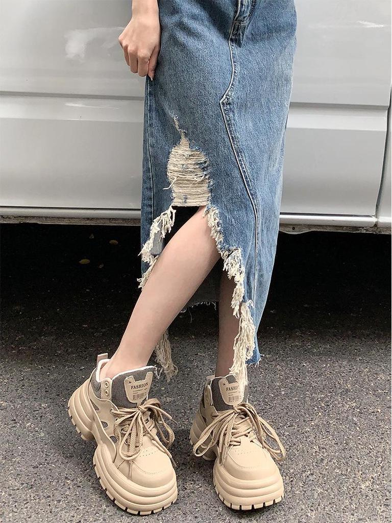Plus Size High Waist Ripped Denim Midi Skirt - Summer Slimming A-line with Irregular Slit