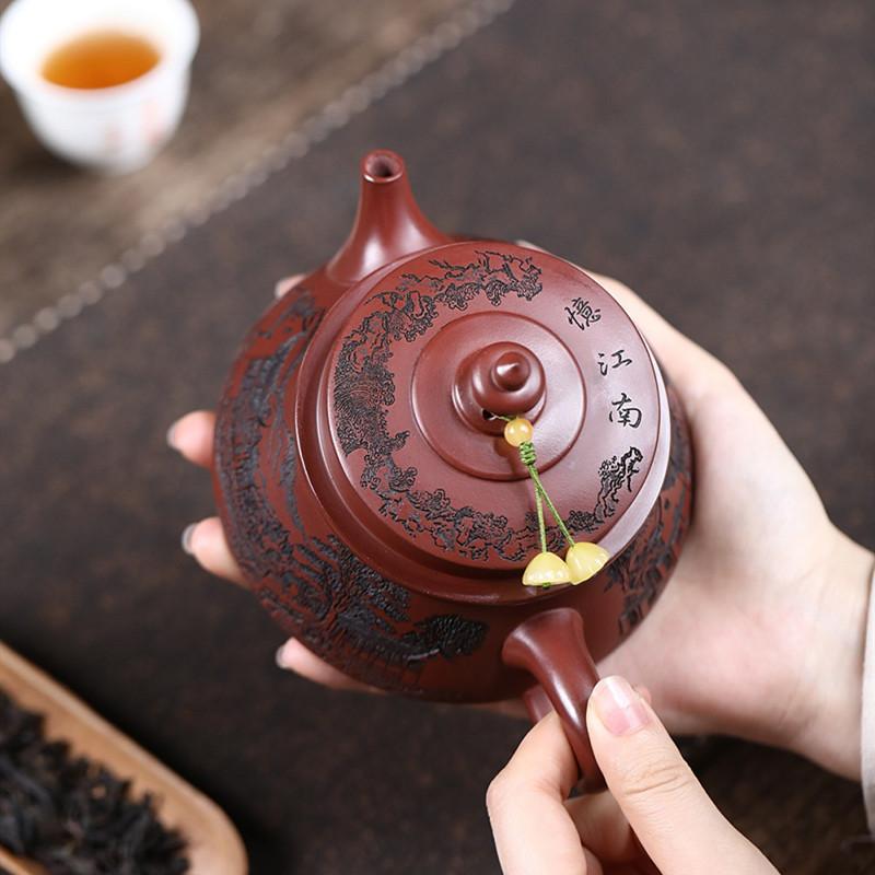 Chinese Yixing Purple Clay Teapot Hand-carved Zisha Tea Pot Household Handmade Beauty Kettle Tradition Teaware Tea Set 240ml