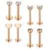 4 Pair 16 Gauge Lip Larbet Stud Piercing Bars Set 8mm Silver Stainless Steel Tragus Helix Piercing Jewellery