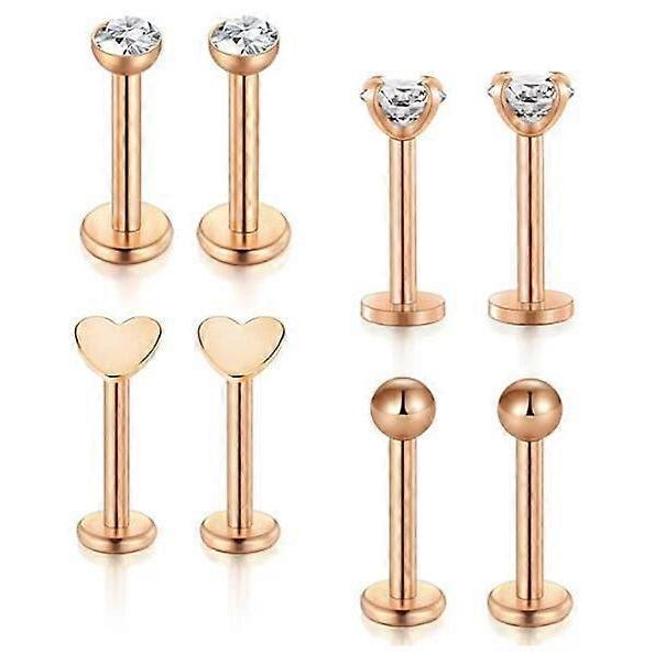4 Pair 16 Gauge Lip Larbet Stud Piercing Bars Set 8mm Silver Stainless Steel Tragus Helix Piercing Jewellery
