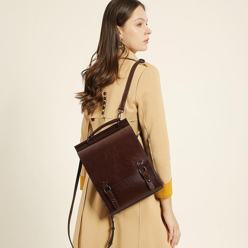 2025 New Genuine Leather Backpack for Women, British College Style School Bag, College Student Vintage Simple Cowhide Laptop Backpack