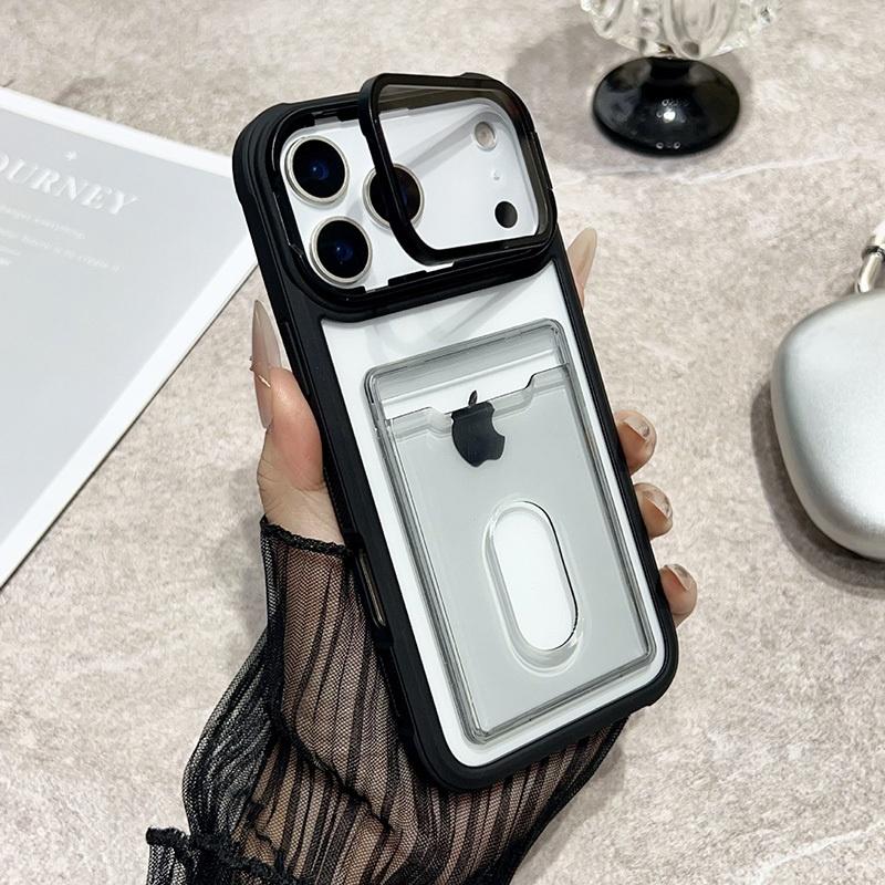 Luxury Slot Card Holder Wallet Clear Case For iPhone 17 Air 16 15 14 13 12 11 Pro Max Fold Lens Stand Holder Shockproof Cover