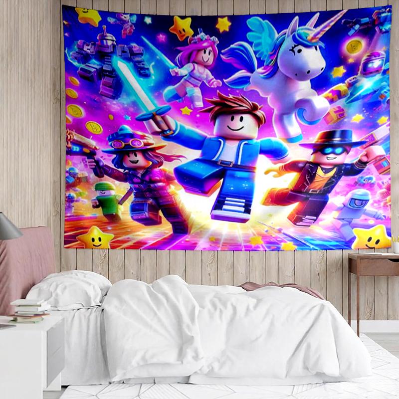 Roblox Print Tapestry, Backdrop, Easy Setup, Ideal for Bedroom, Office & Living Room, with Aesthetic Wall Hanging Decor.