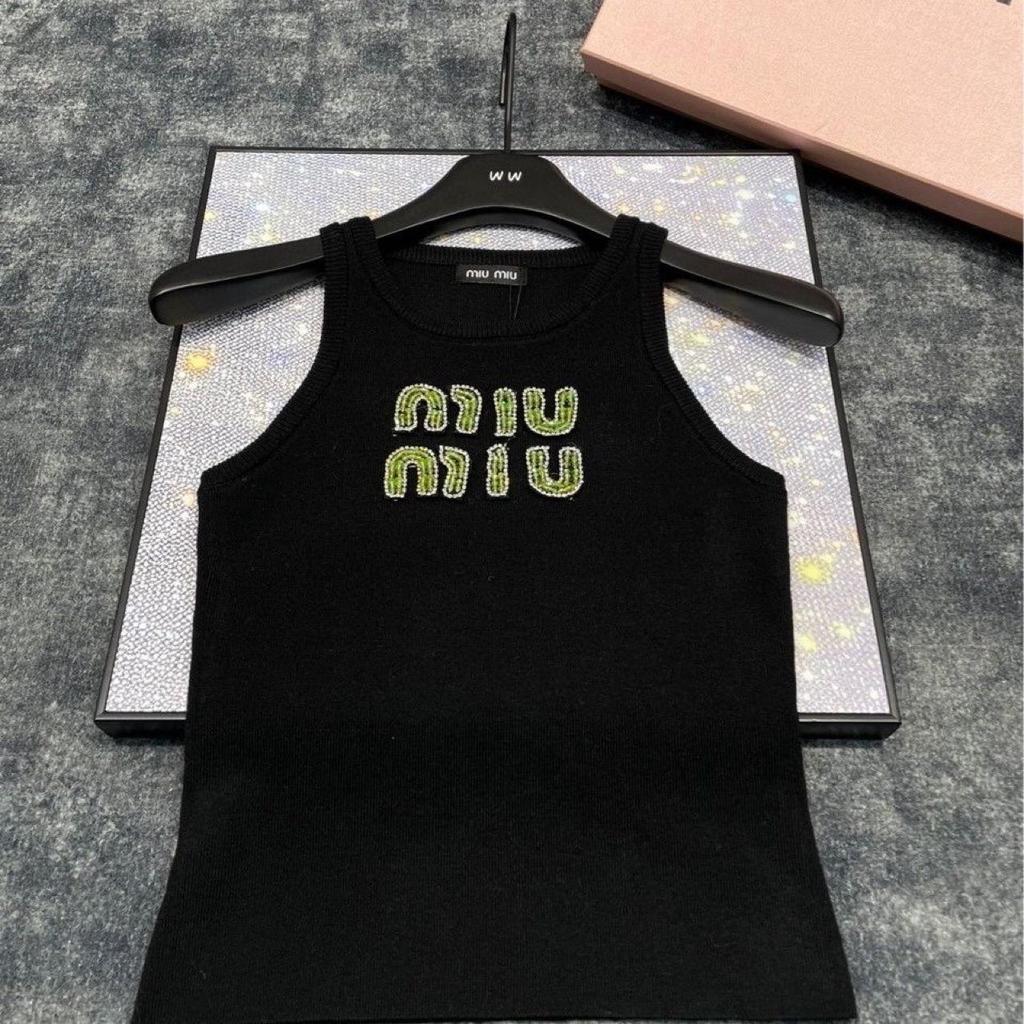 Spring/Summer Rhinestone Ribbed Sleeveless Ice Silk Knit Vest