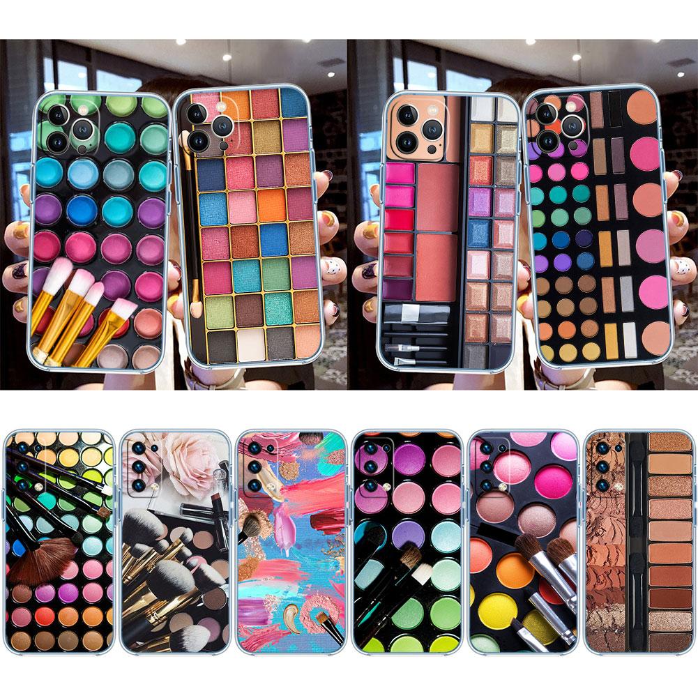 Cosmetics Eyeshadow Palettes Transparent Phone Case for Samsung Galaxy A04 A04S A14 A23 A34 A54 M23 M33 M52 M53