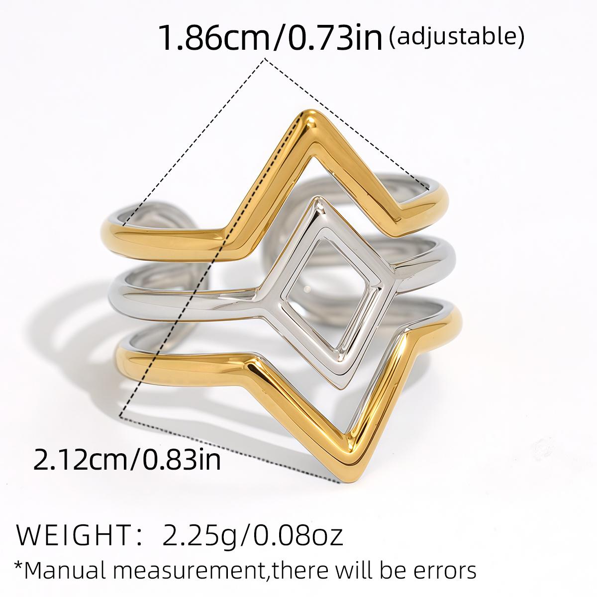 

Fashion Geometry Design Stainless Steel Rings 18K Gold Plated Waterproof Quality Ladies Zircon For Daily Wear Vacation Seaside resizable