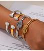 European & American Light Luxury Titanium Steel Gold-Plated Open Design Bracelets with Rhinestone Inlay for Women