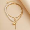 Personalized Fashion Style Geometric Pendant Necklace, Special-shaped Imitation Pearl Irregular Multi-layer Stacking Necklace