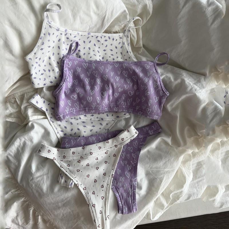 2025 Summer European & American Style Knitted Jacquard Camisole & Thong Set for Women