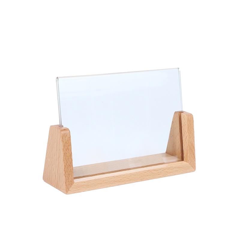 U-Shaped Walnut Beech Wood Photo Frame Transparent Acrylic Clear Picture Display for Cafe Shop Table Decor