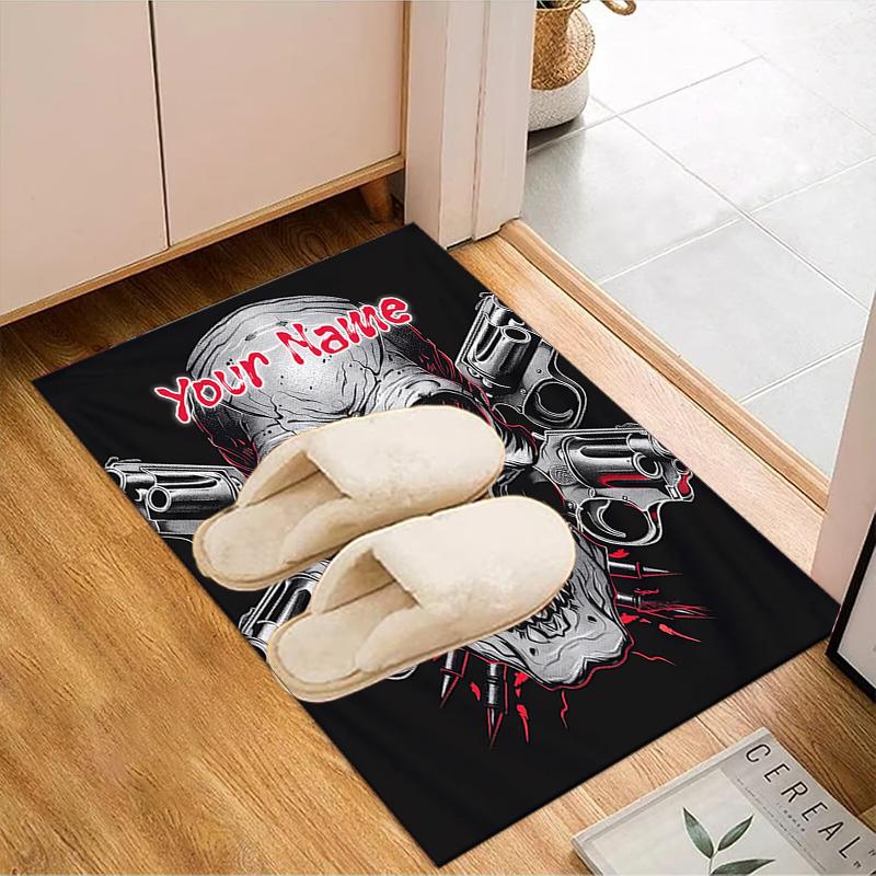 1PC Custom Name Skull Guns Artwork Theme Floor Mat Ideal for Living Room, Game Rooms, Office, Bedroom,Floor Mat Playful Design
