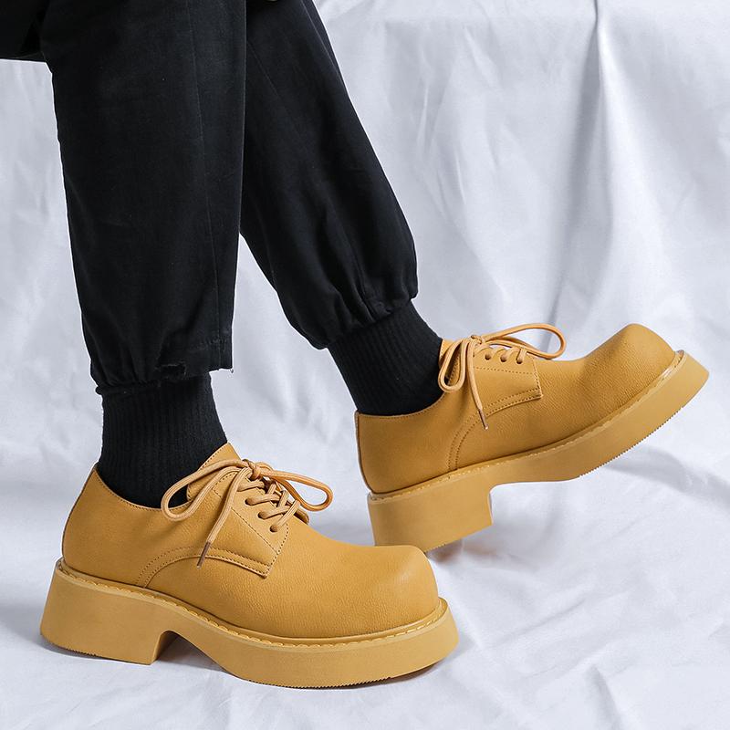 Fashion Derby Thick Soled Men's Leather Shoes Trendy and Fashionable Party Style Luxury Casual Outdoor Activity Walking Men's Shoes