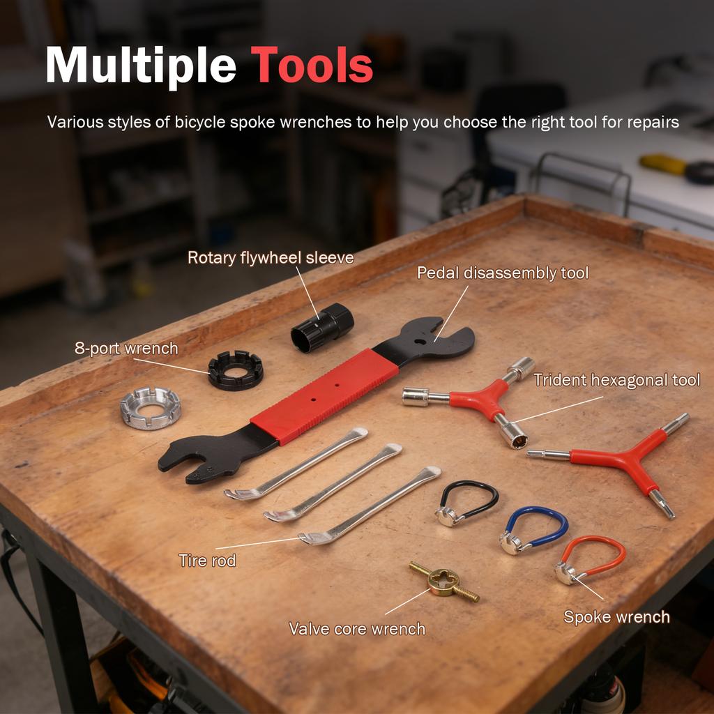 13 Stück 10-15G Fahrradspeichenschlüssel-Set Tragbarer Fahrradspeichen-Einstellschlüssel mit Reifenhebern Pedalabziehwerkzeug für Fahrradreparatur
