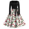 Women's Casual Fashion Christmas Print Square Neck Vintage Dress for Holiday Party