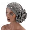 Women Big Flower Headband Cap Faux Pearl Decor Hijab Turban Hat Head Wrap